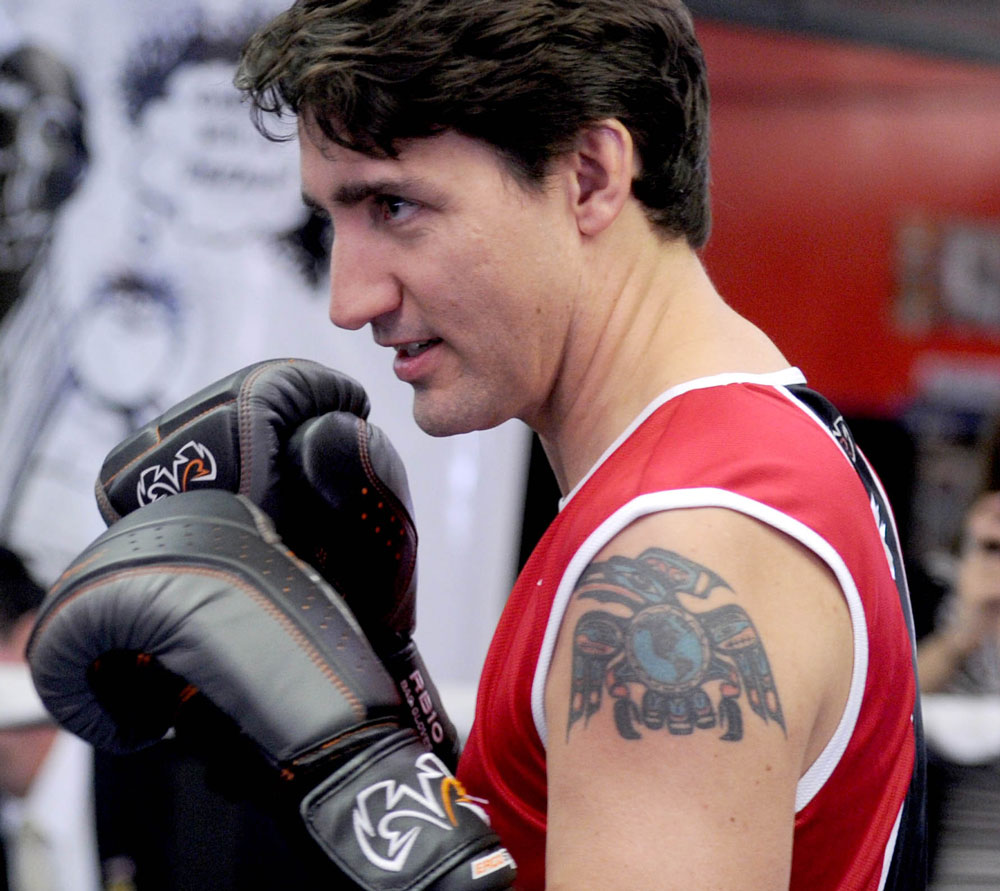 Canadian Prime Minister Justin Trudeau’s Haida tattoo was visible during a ...